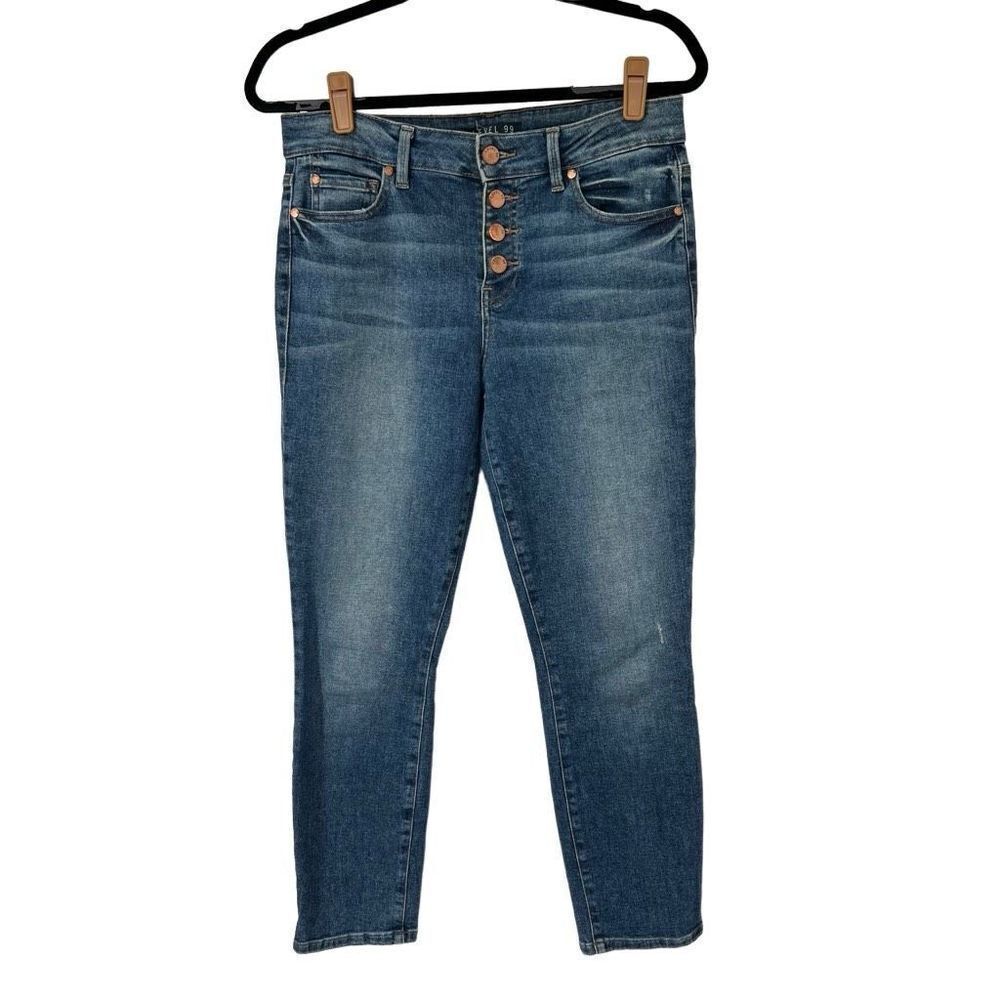 Level 99 Holly Exposed Button Mid Rise Cropped Ankle Straight Jeans Womens 28”